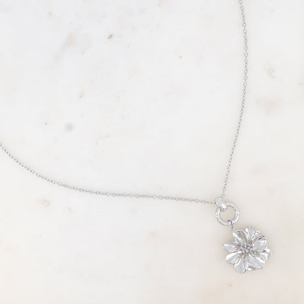 Collier Aiza - anneau texturé et fleur