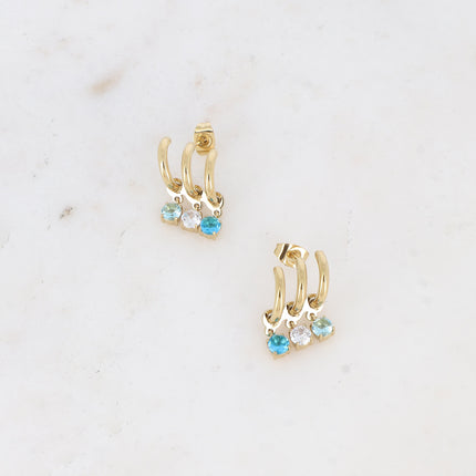 Boucles puces Celya - 3 anneaux et 3 cristaux ronds