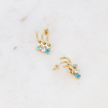 Boucles puces Celya - 3 anneaux et 3 cristaux ronds