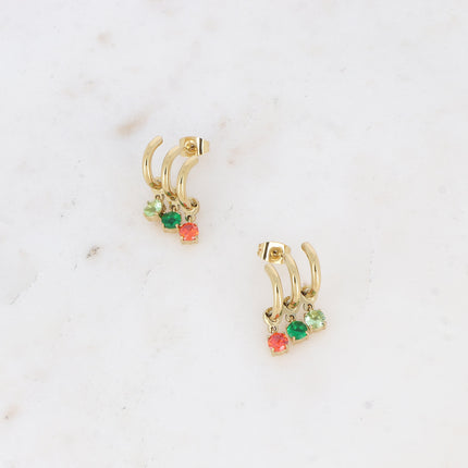 Boucles puces Celya - 3 anneaux et 3 cristaux ronds