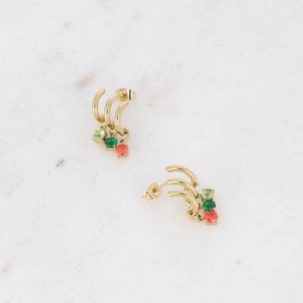 Boucles puces Celya - 3 anneaux et 3 cristaux ronds