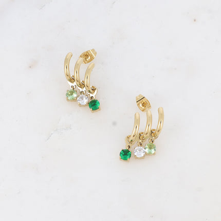 Boucles puces Celya - 3 anneaux et 3 cristaux ronds