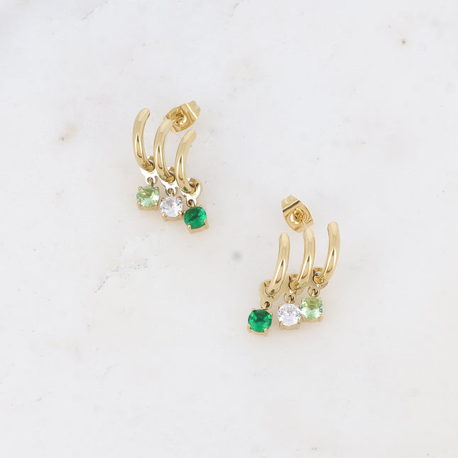 Celya stud earrings - 3 rings and 3 round crystals