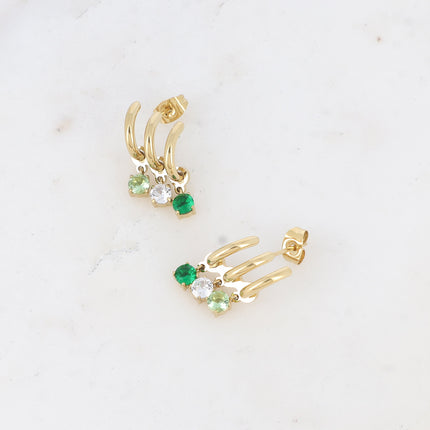 Boucles puces Celya - 3 anneaux et 3 cristaux ronds