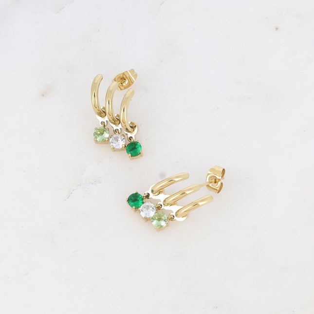 Celya stud earrings - 3 rings and 3 round crystals