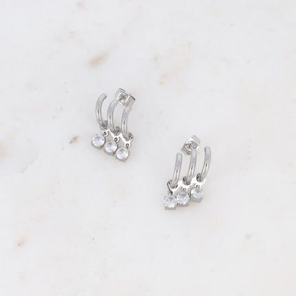 Boucles puces Celya - 3 anneaux et 3 cristaux ronds