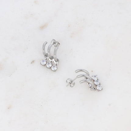 Boucles puces Celya - 3 anneaux et 3 cristaux ronds