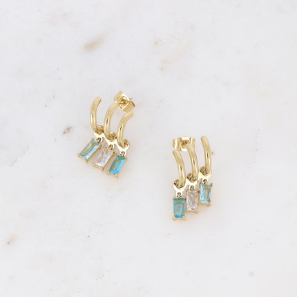 Celly stud earrings - 3 rings and 3 rectangular crystals