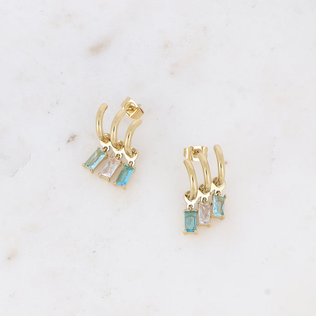 Celly stud earrings - 3 rings and 3 rectangular crystals