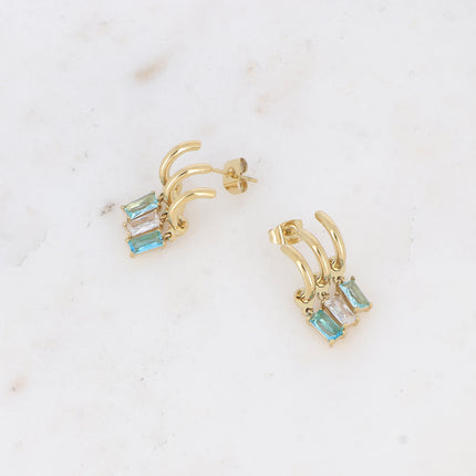 Celly stud earrings - 3 rings and 3 rectangular crystals
