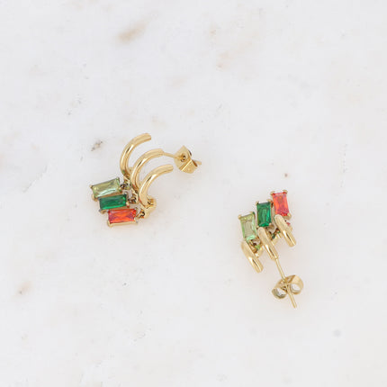 Celly stud earrings - 3 rings and 3 rectangular crystals
