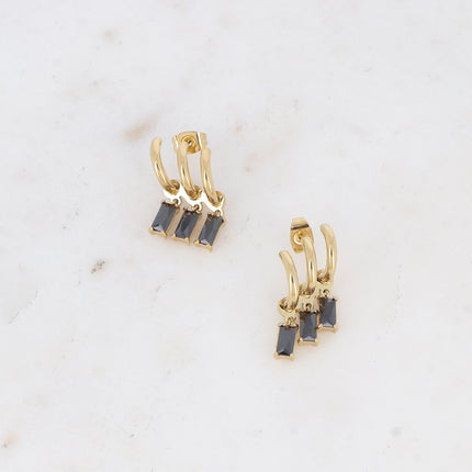 Celly stud earrings - 3 rings and 3 rectangular crystals