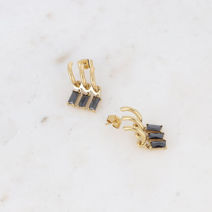 Celly stud earrings - 3 rings and 3 rectangular crystals