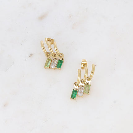 Celly stud earrings - 3 rings and 3 rectangular crystals