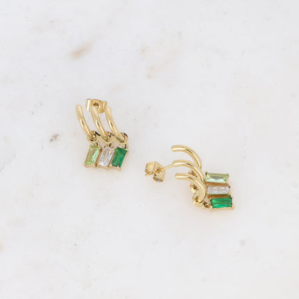 Celly stud earrings - 3 rings and 3 rectangular crystals