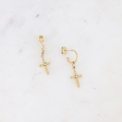 Créoles - anneau strié, croix et oxyde de zirconium