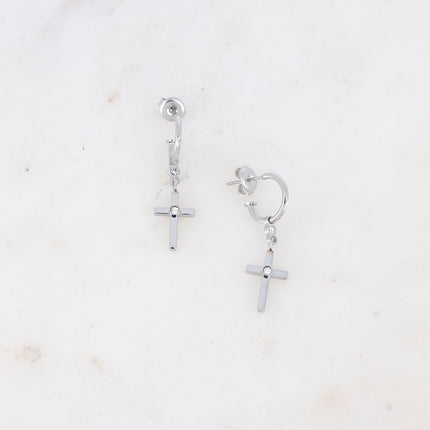 Créoles - anneau strié, croix et oxyde de zirconium