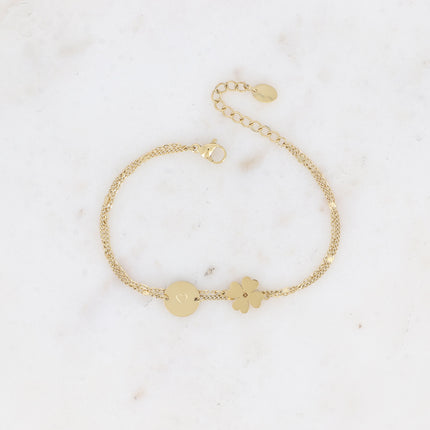Bracelet Catarina Coeur - trèfle à 4 feuilles et pampille coeur gravé