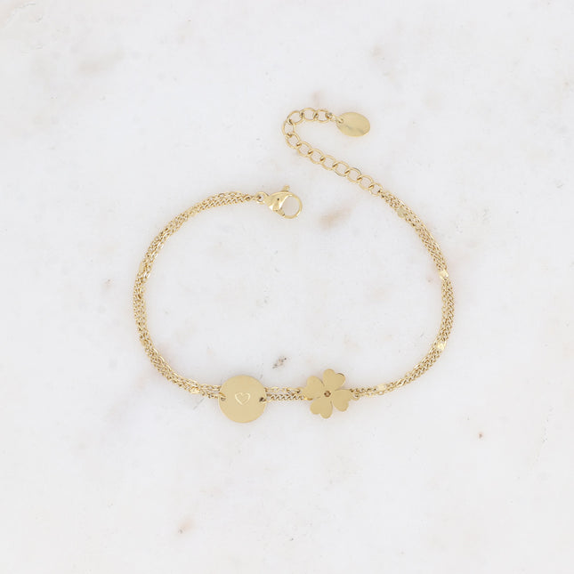 Bracelet Catarina Coeur - trèfle à 4 feuilles et pampille coeur gravé