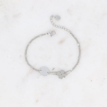 Bracelet Catarina Coeur - trèfle à 4 feuilles et pampille coeur gravé