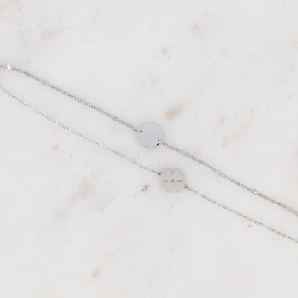 Bracelet Catarina Coeur - trèfle à 4 feuilles et pampille coeur gravé