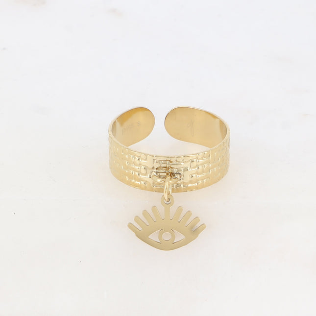 Bague - quadrillé et pampille oeil ajouré