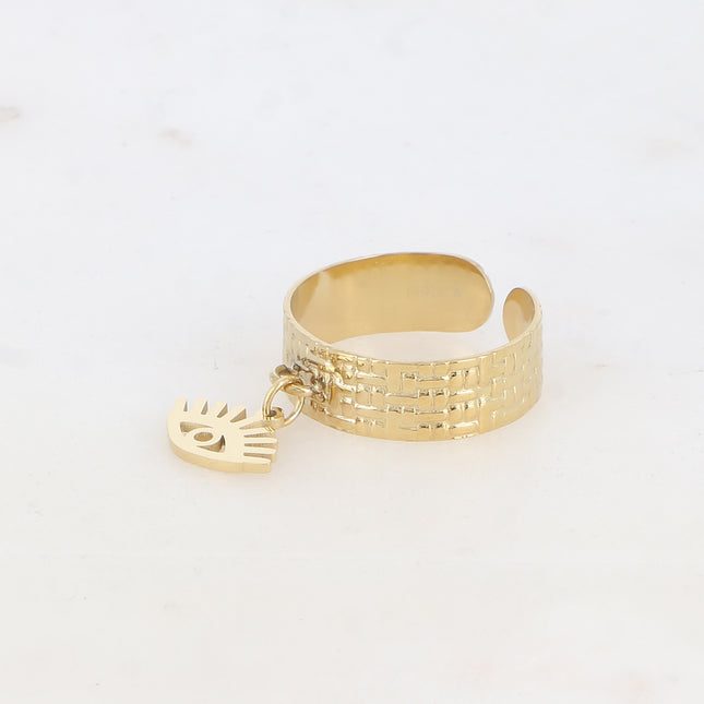 Bague - quadrillé et pampille oeil ajouré
