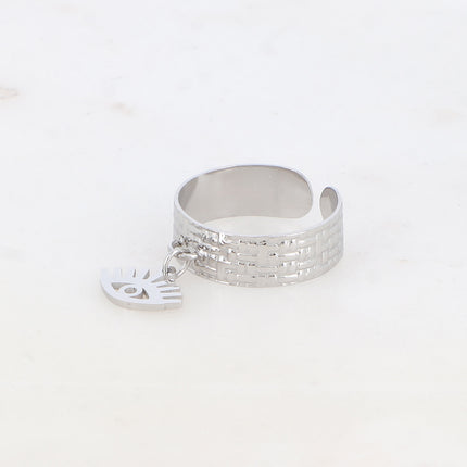 Bague - quadrillé et pampille oeil ajouré