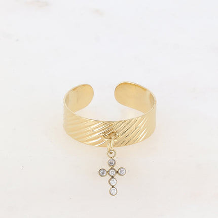 Bague Cross - zébré, croix et oxydes de zirconium