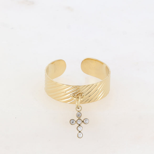 Bague Cross - zébré, croix et oxydes de zirconium