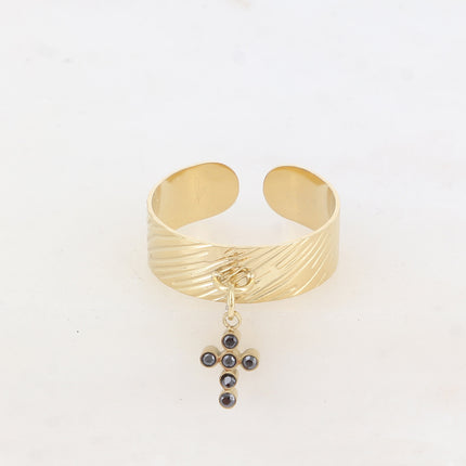 Bague Cross - zébré, croix et oxydes de zirconium