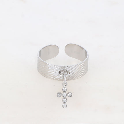 Bague Cross - zébré, croix et oxydes de zirconium