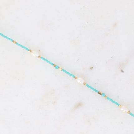 Bracelet - freshwater pearls, seed beads and natural stones