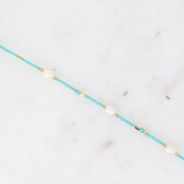 Bracelet - freshwater pearls, seed beads and natural stones