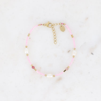 Bracelet - freshwater pearls, seed beads and natural stones
