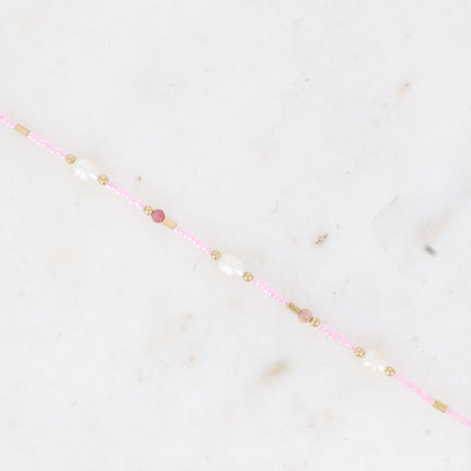 Bracelet - freshwater pearls, seed beads and natural stones