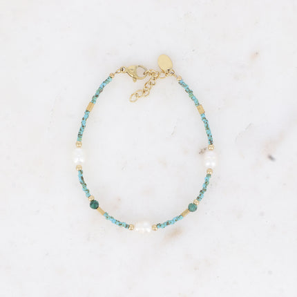 Bracelet - freshwater pearls, seed beads and natural stones