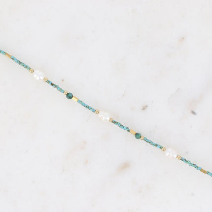 Bracelet - freshwater pearls, seed beads and natural stones