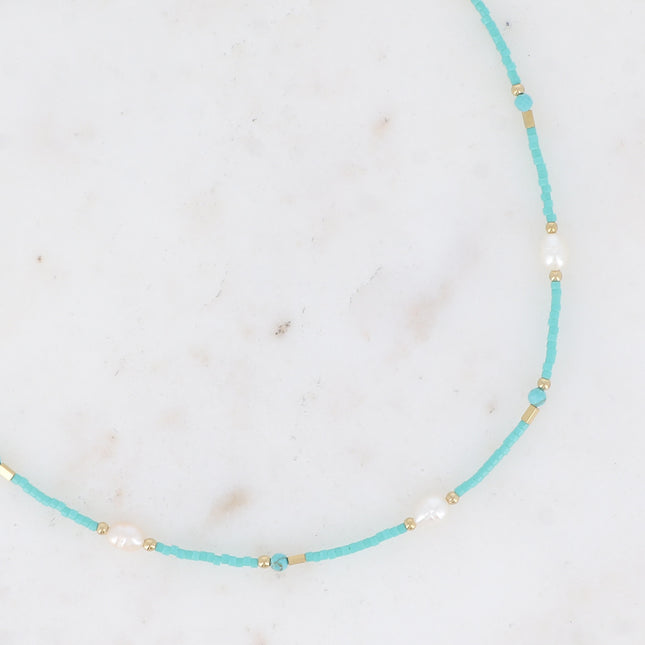 Collier - perles d'eau douce, perles de rocaille et pierres naturelles