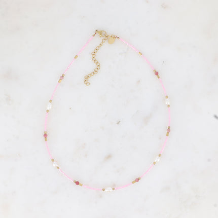 Collier - perles d'eau douce, perles de rocaille et pierres naturelles