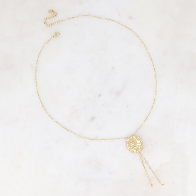 Collier en Y - marguerite et chaînes pendantes avec boule