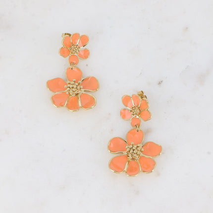 Boucles puces - double fleur émaillée