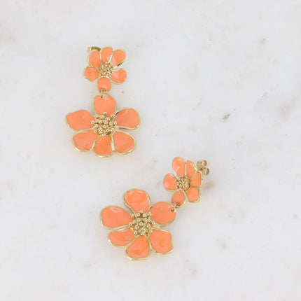 Boucles puces - double fleur émaillée
