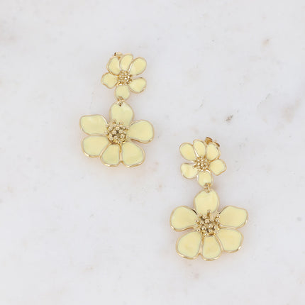 Boucles puces - double fleur émaillée