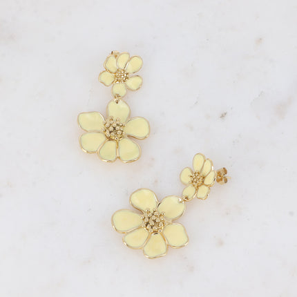 Boucles puces - double fleur émaillée