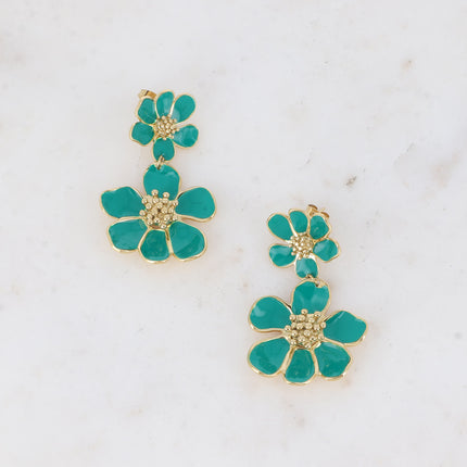 Boucles puces - double fleur émaillée