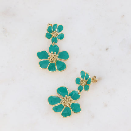 Boucles puces - double fleur émaillée