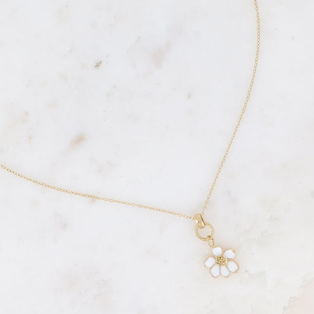 Collier - anneau texturé et fleur émaillée