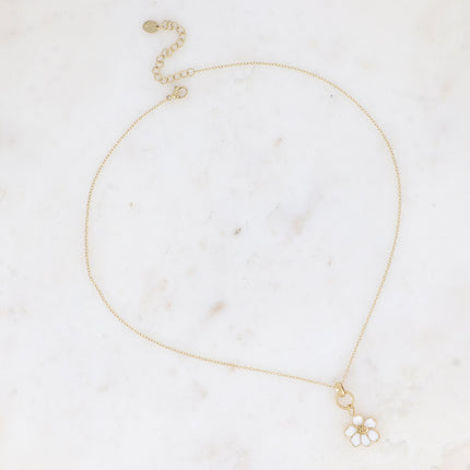 Collier - anneau texturé et fleur émaillée