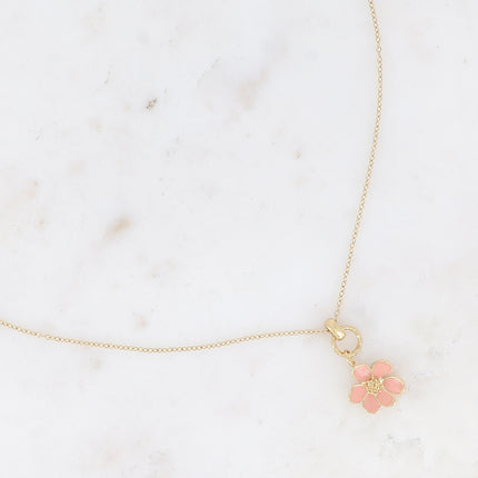 Collier - anneau texturé et fleur émaillée